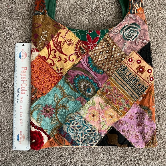 Hand stitched beaded bohemian style crossbody shoulder bag - Picture 3 of 7